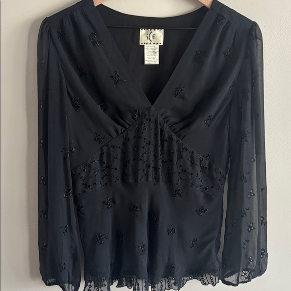 Ice Tops - Y2K IcE • beaded and embroidered black silk blouse
